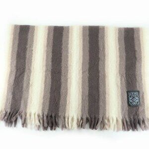 Loewe Mohair Wool Anagram Large Blanket With Fringe Brown Throw